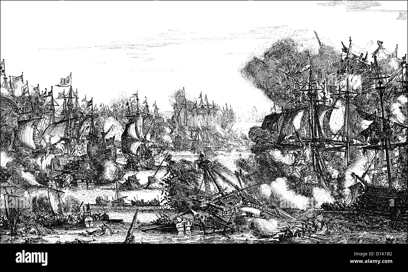 Bataille navale entre les Pays-Bas et l'Espagne au cours de la guerre de Quatre-Vingts Ans, ou la guerre d'indépendance, 1568 - 1648 Banque D'Images