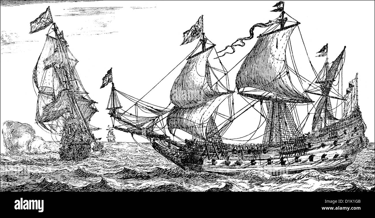 Dimensions historiques, de la mer au cours de la première bataille de la guerre navale anglo-hollandaise, 1652 - 1653, Banque D'Images