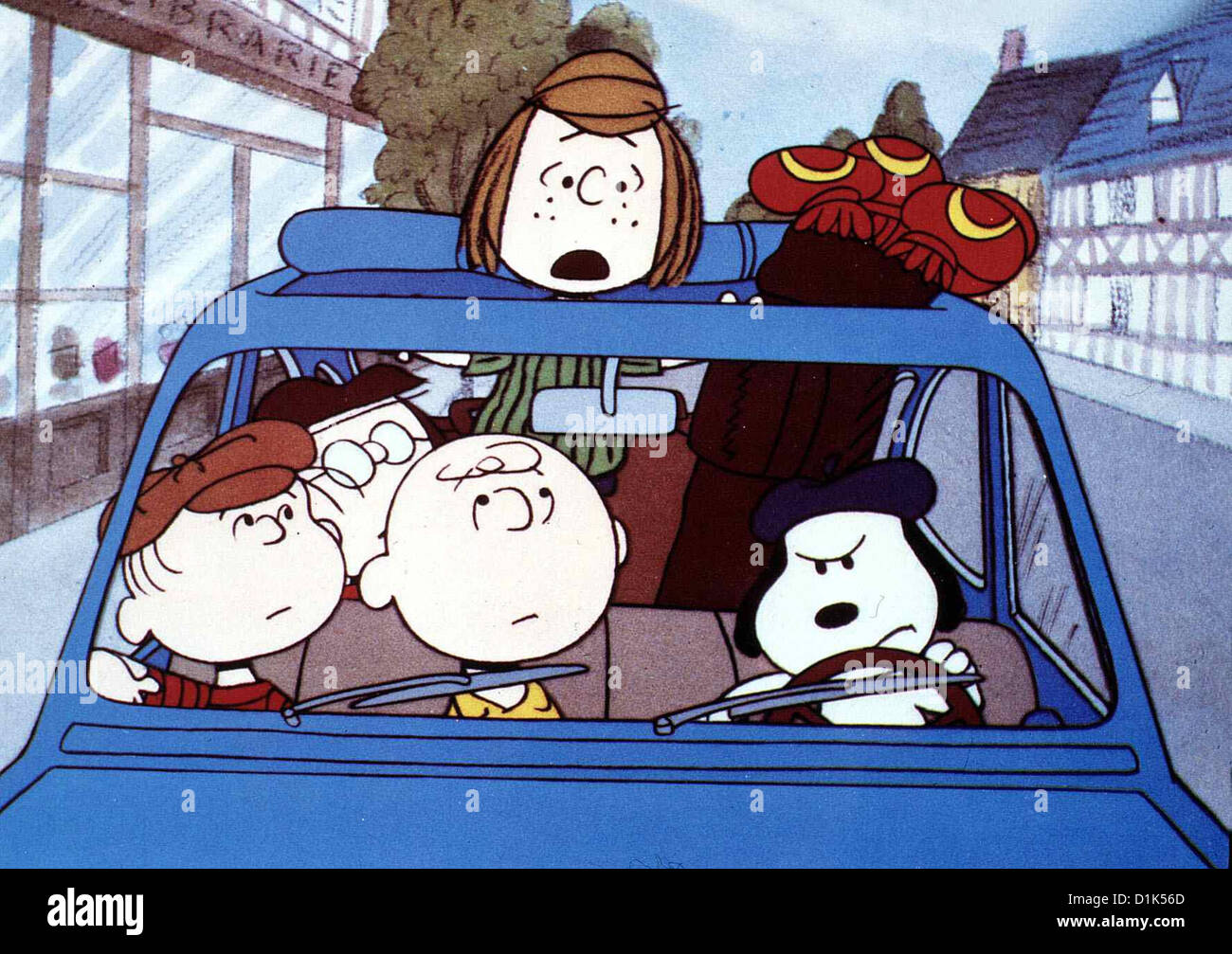 Gute Reise, Charlie Brown Bon Voyage, Charlie Brown, Linus, Marcie, Charlie Brown, Snoopy Peppermint Patty und locales *** Banque D'Images