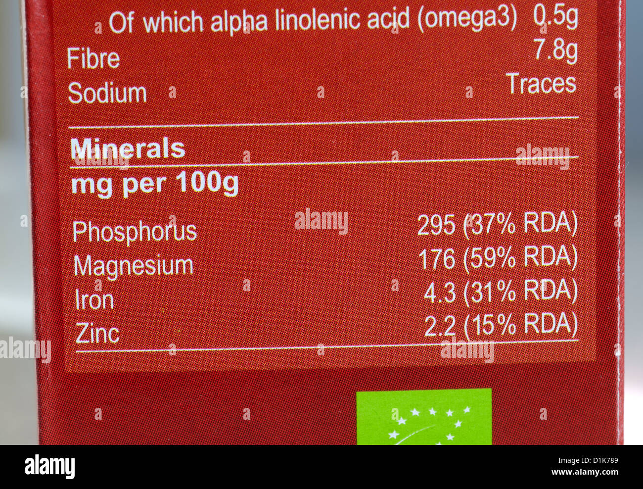 L'information sur l'emballage du produit le quinoa Banque D'Images