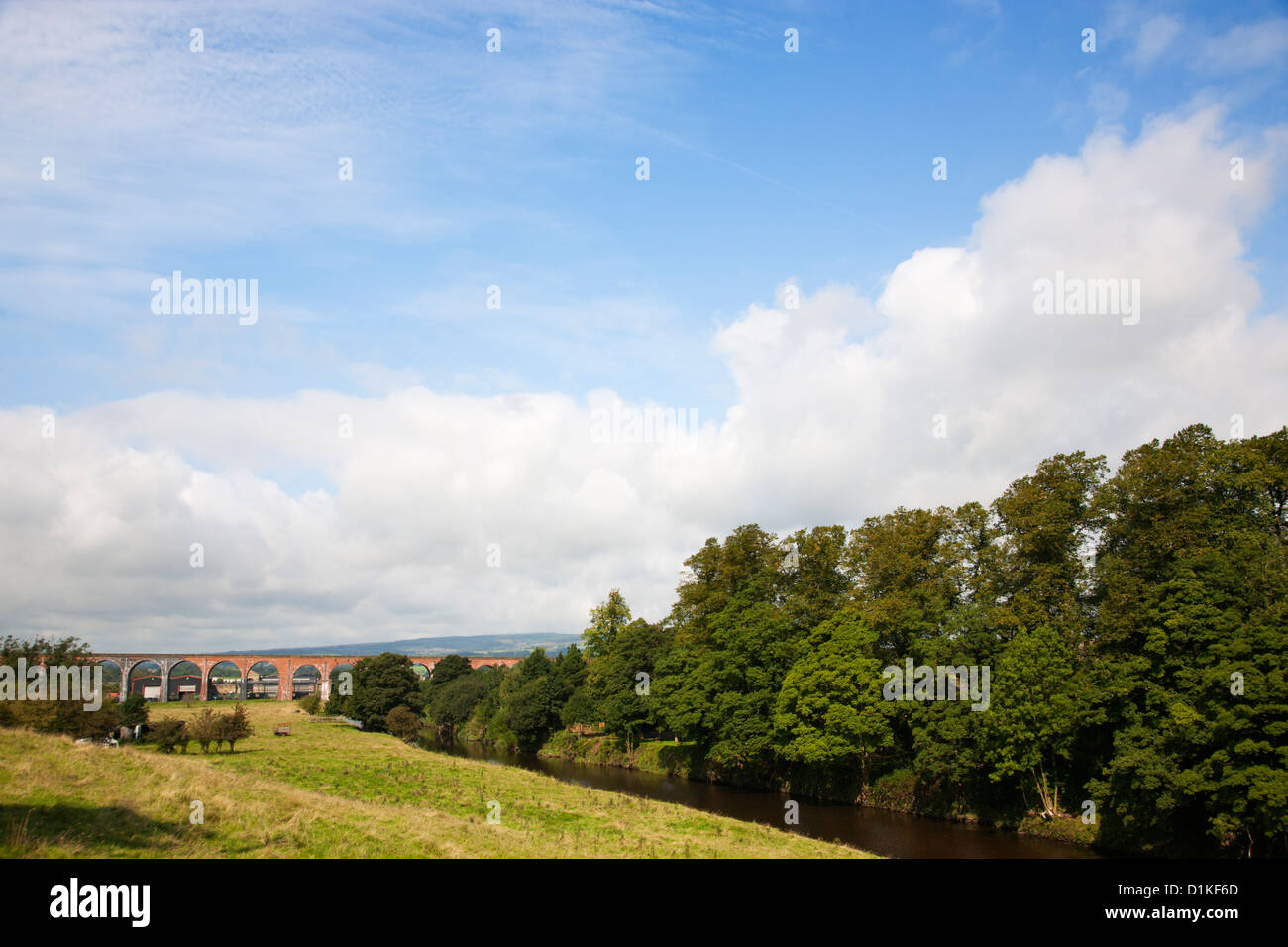 Viaduc de chemin de fer et la rivière Calder à Whalley dans le Lancashire Banque D'Images