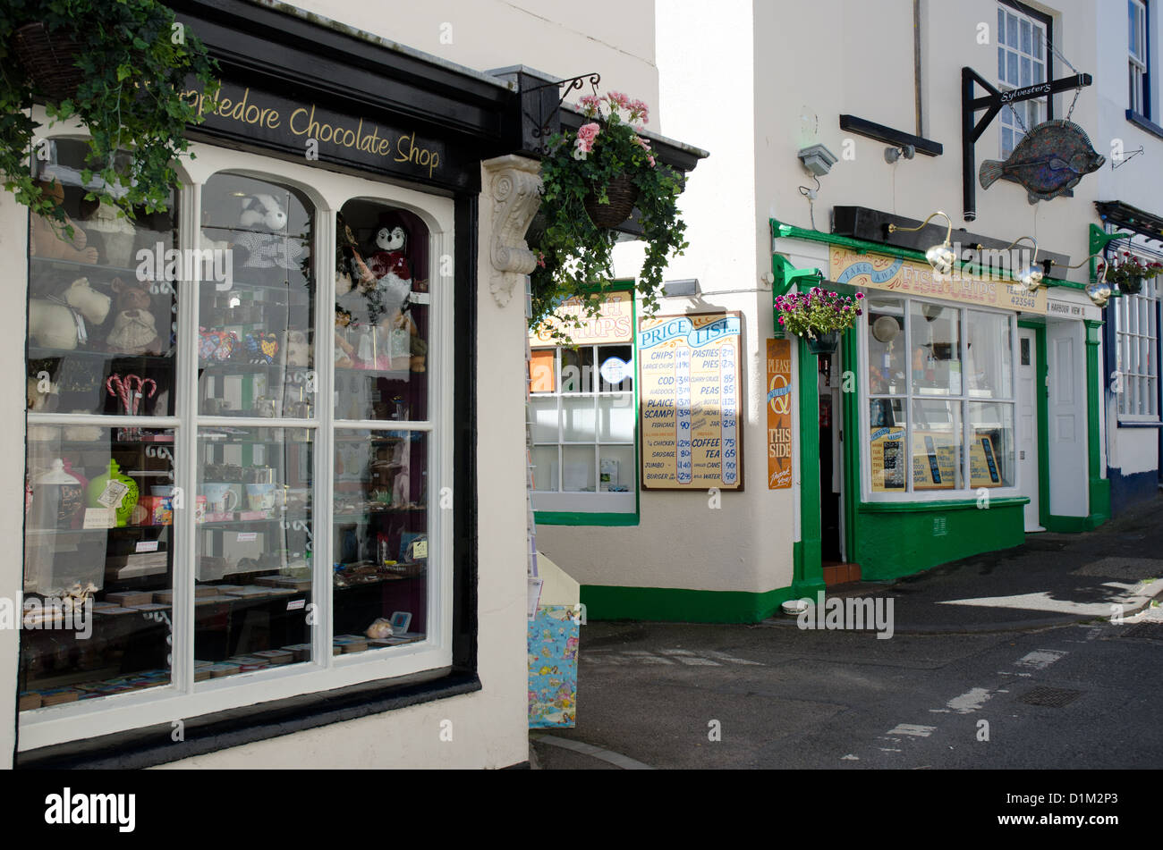 Boutiques dans une rue étroite dans le Nord du Devon UK Appledore Banque D'Images