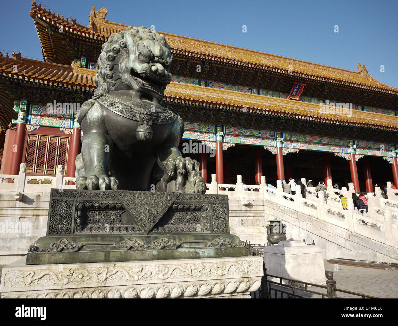 Statue de lion en bronze chinois cité interdite Banque D'Images