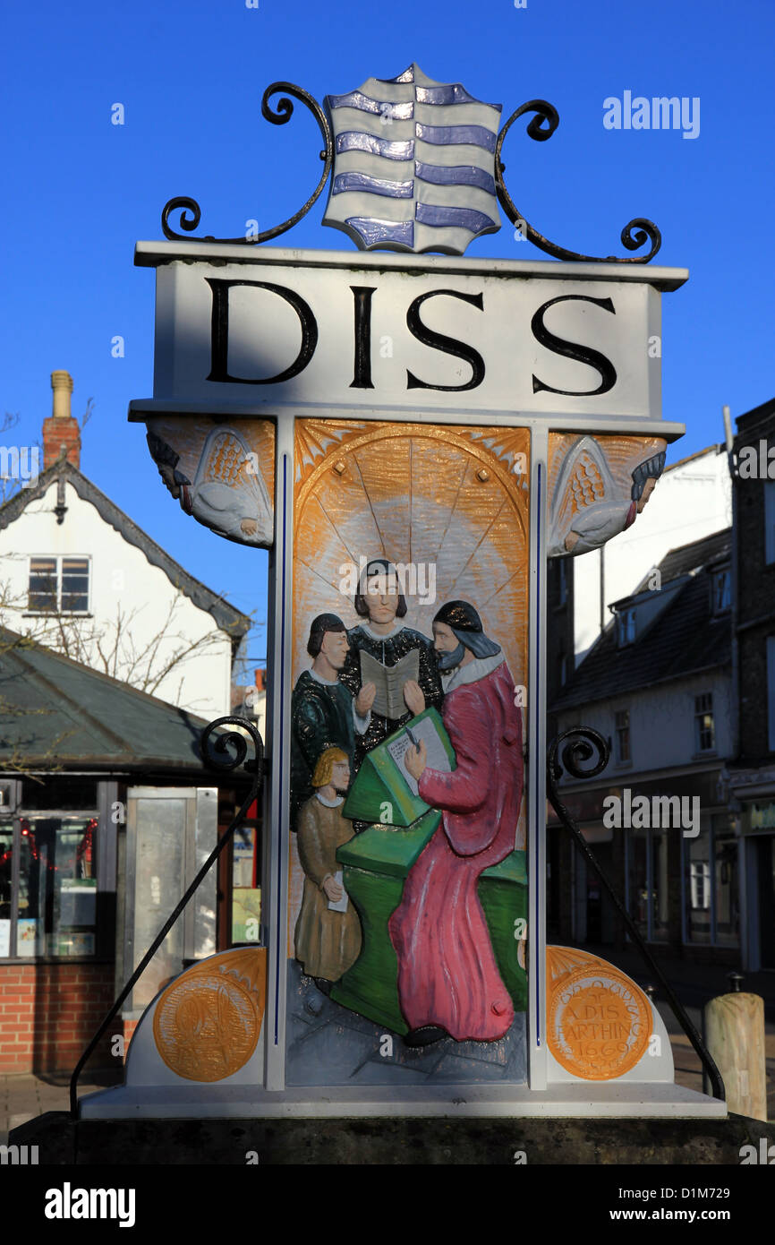 Ville Diss Norfolk signe, East Anglia, Angleterre, RU Banque D'Images