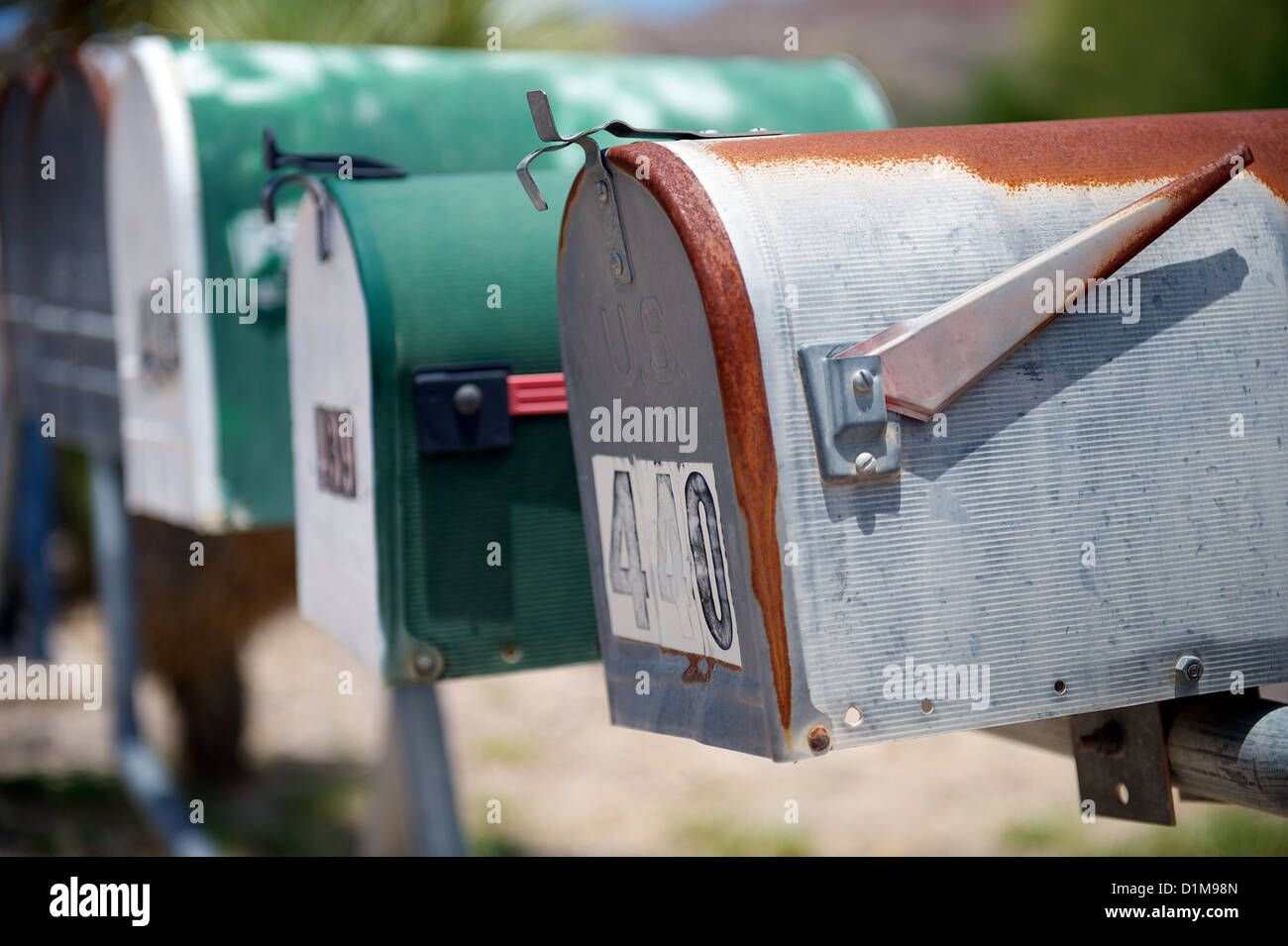Rangée de courrier traditionnel-NOUS (aka post) ou les boîtes aux lettres, Texas, US Banque D'Images