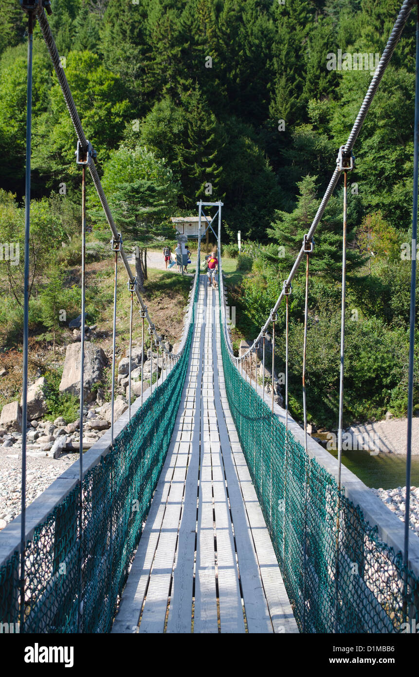 Pont suspendu traversant la rivière à saumons dans le parc national Fundy Nouveau-Brunswick Canada Banque D'Images