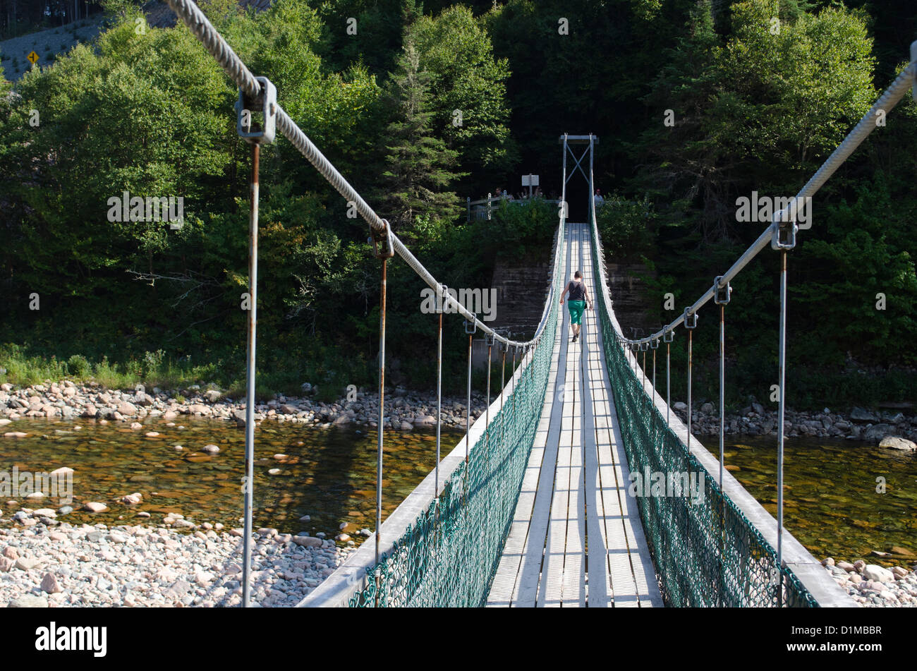 Pont suspendu traversant la rivière à saumons dans le parc national Fundy Nouveau-Brunswick Canada Banque D'Images