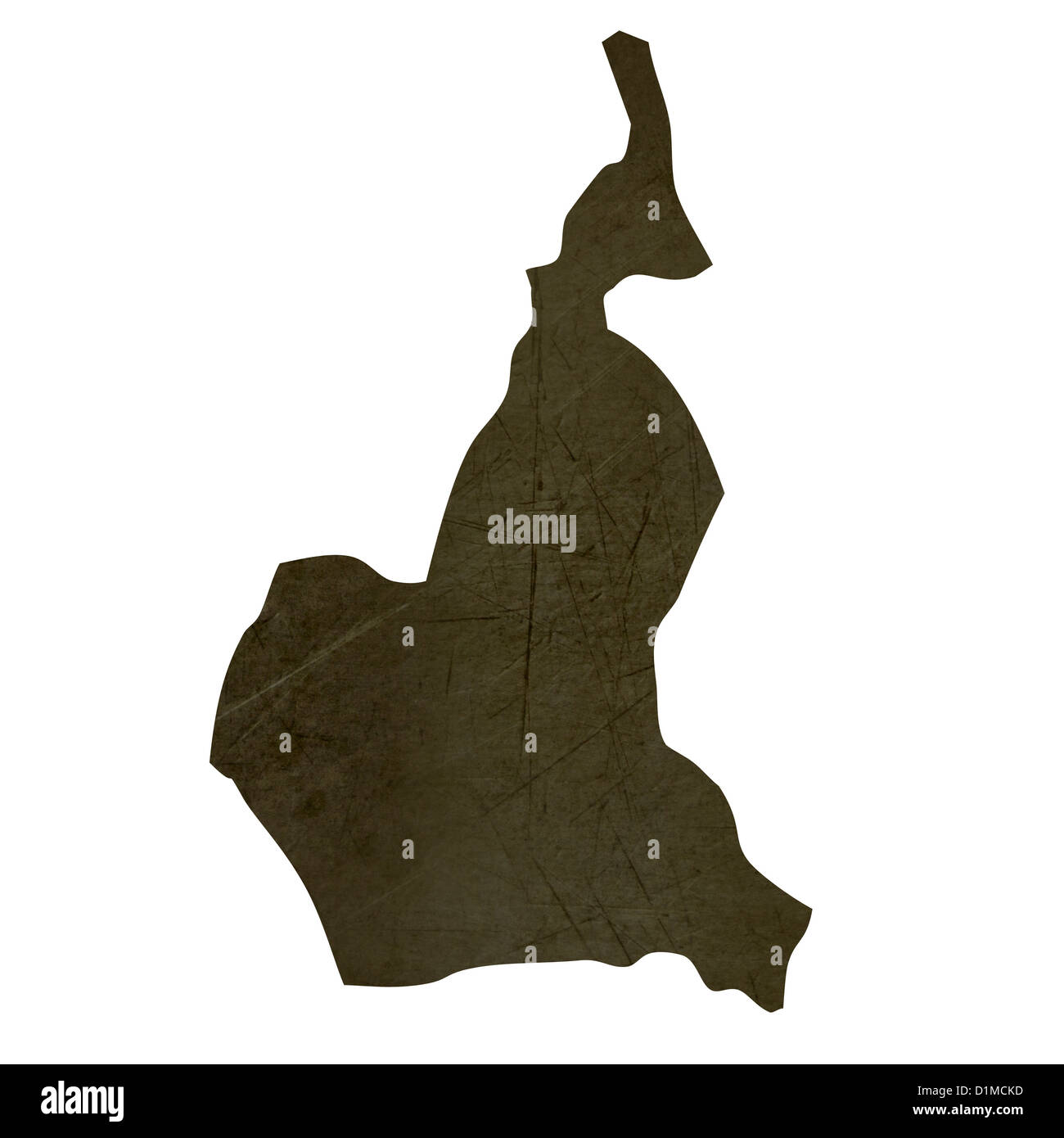 La silhouette sombre et texturé Carte Cameroun isolé sur fond blanc. Banque D'Images