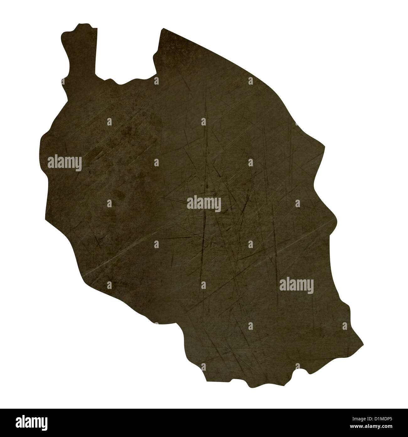 La silhouette sombre et texturées site de Tanzanie isolé sur fond blanc. Banque D'Images