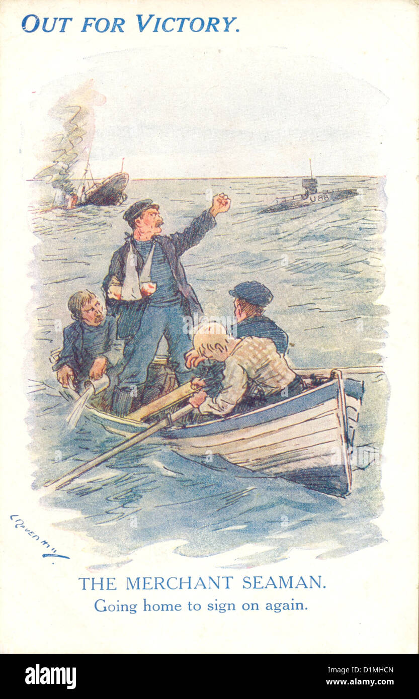 La Première Guerre mondiale carte postale la marine marchande par l'artiste en Raven-Hill hors série no 509 pour la victoire Banque D'Images