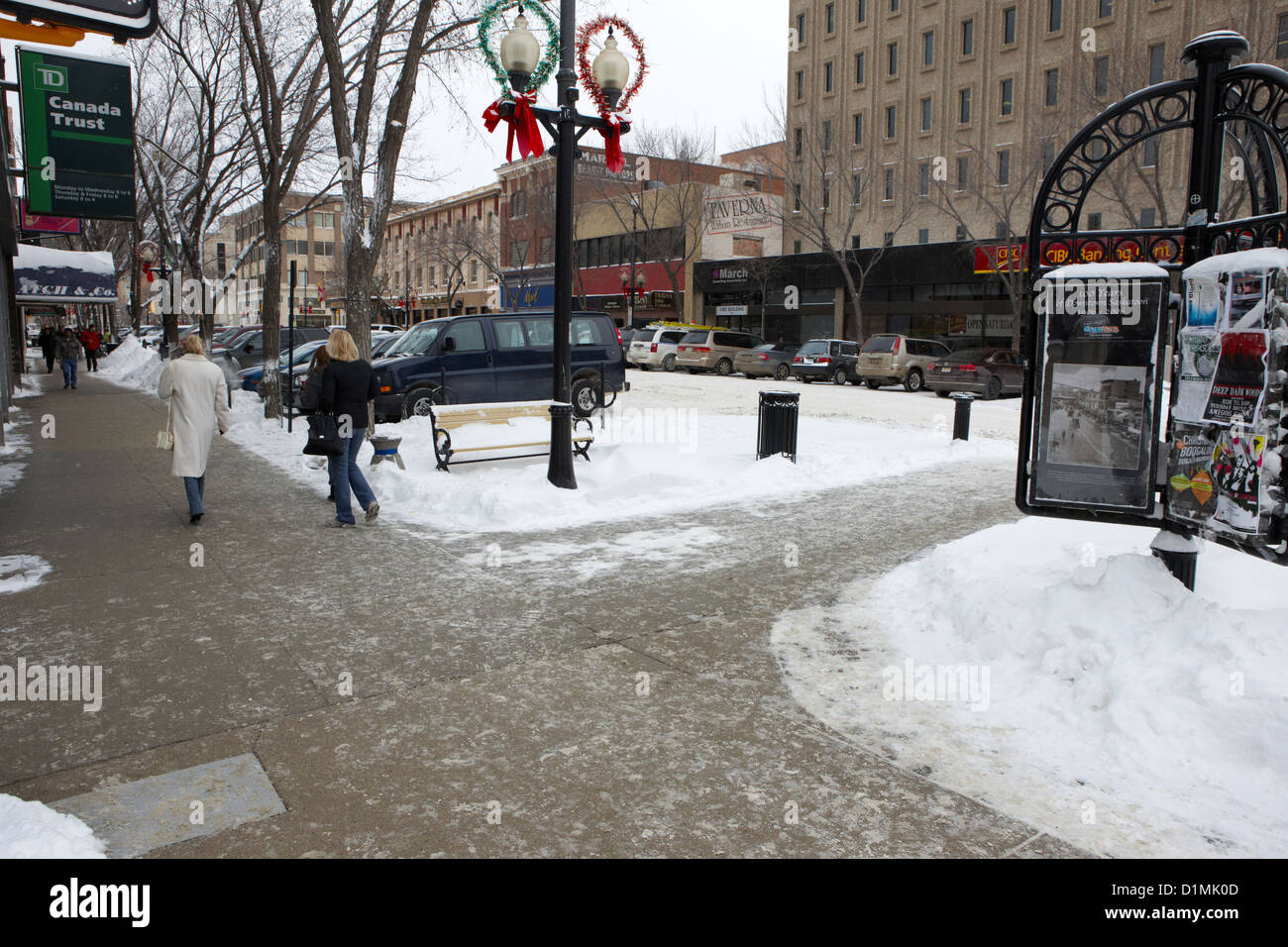 Centre-ville au centre-ville de trottoirs effacée Saskatoon Saskatchewan Canada Banque D'Images