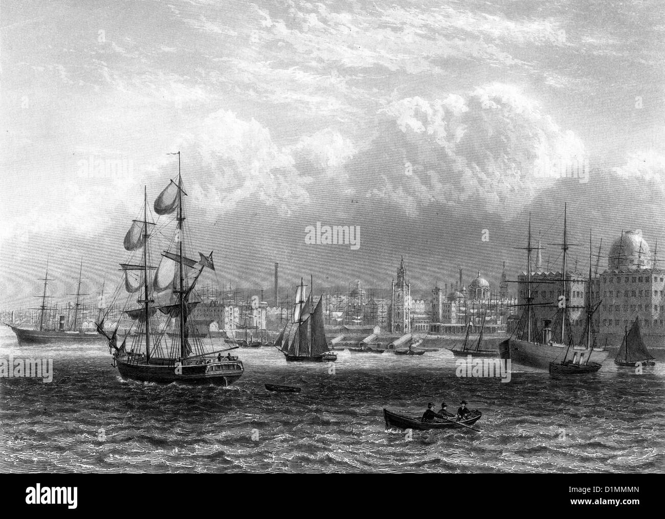 Le port de Liverpool, 19e siècle Illustration noir et blanc Banque D'Images