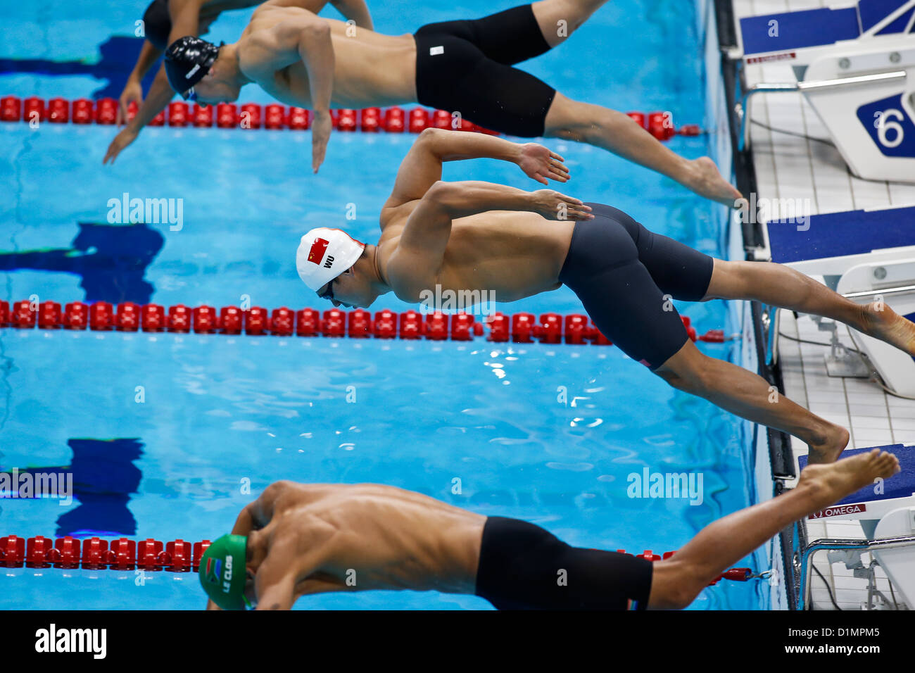 Wu Peng (CHN) en compétition dans l'épreuve du 200 mètres papillon de la chaleur dans le cadre des Jeux Olympiques d'été de 2012, Londres, Angleterre. Banque D'Images