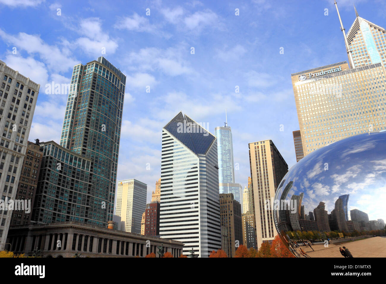 Sur les toits de la ville, Chicago, Illinois avec Cloud Gate Sculpture en premier plan Banque D'Images