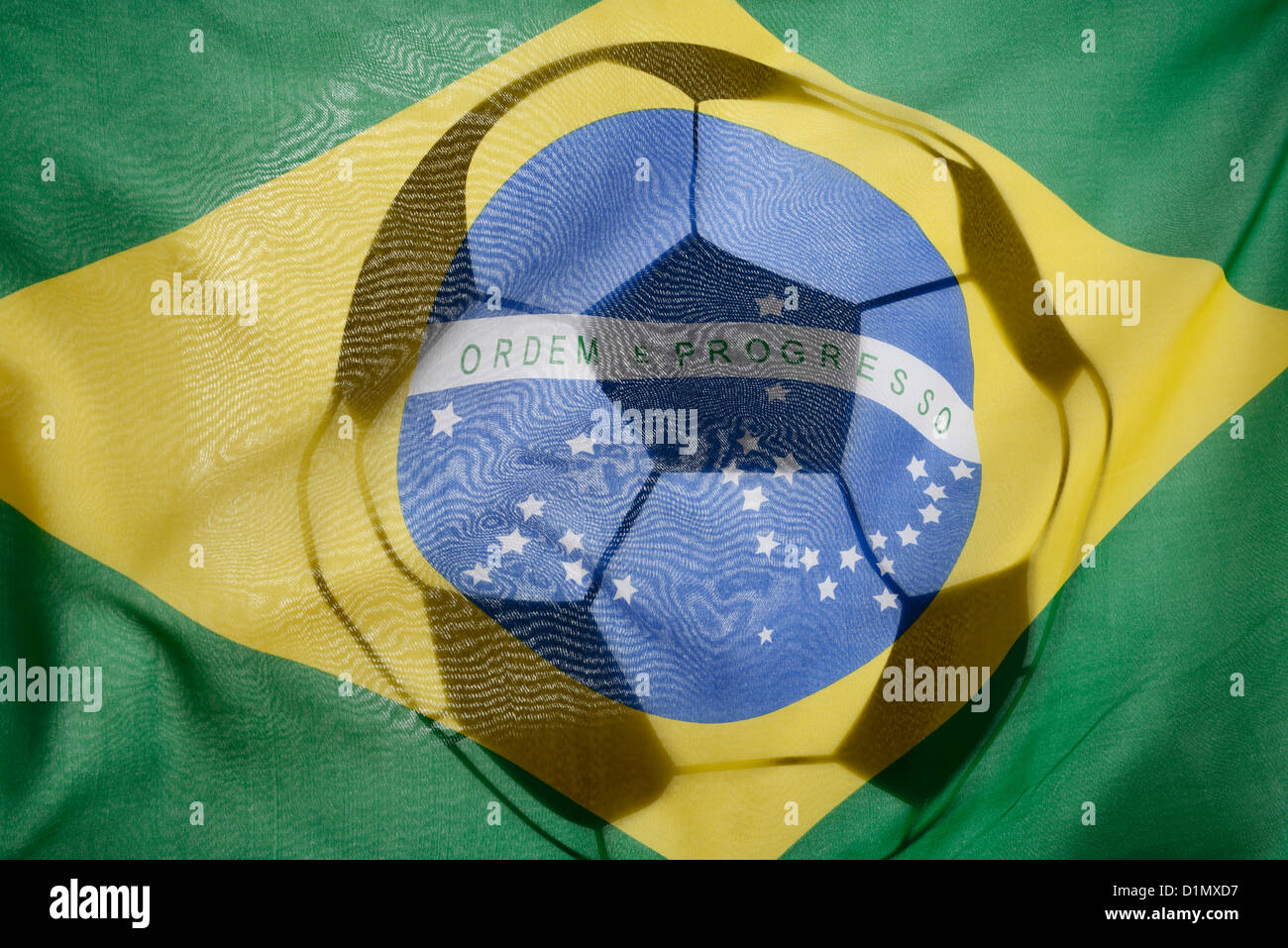 Drapeau brésilien de football et d'un drapeau Banque D'Images