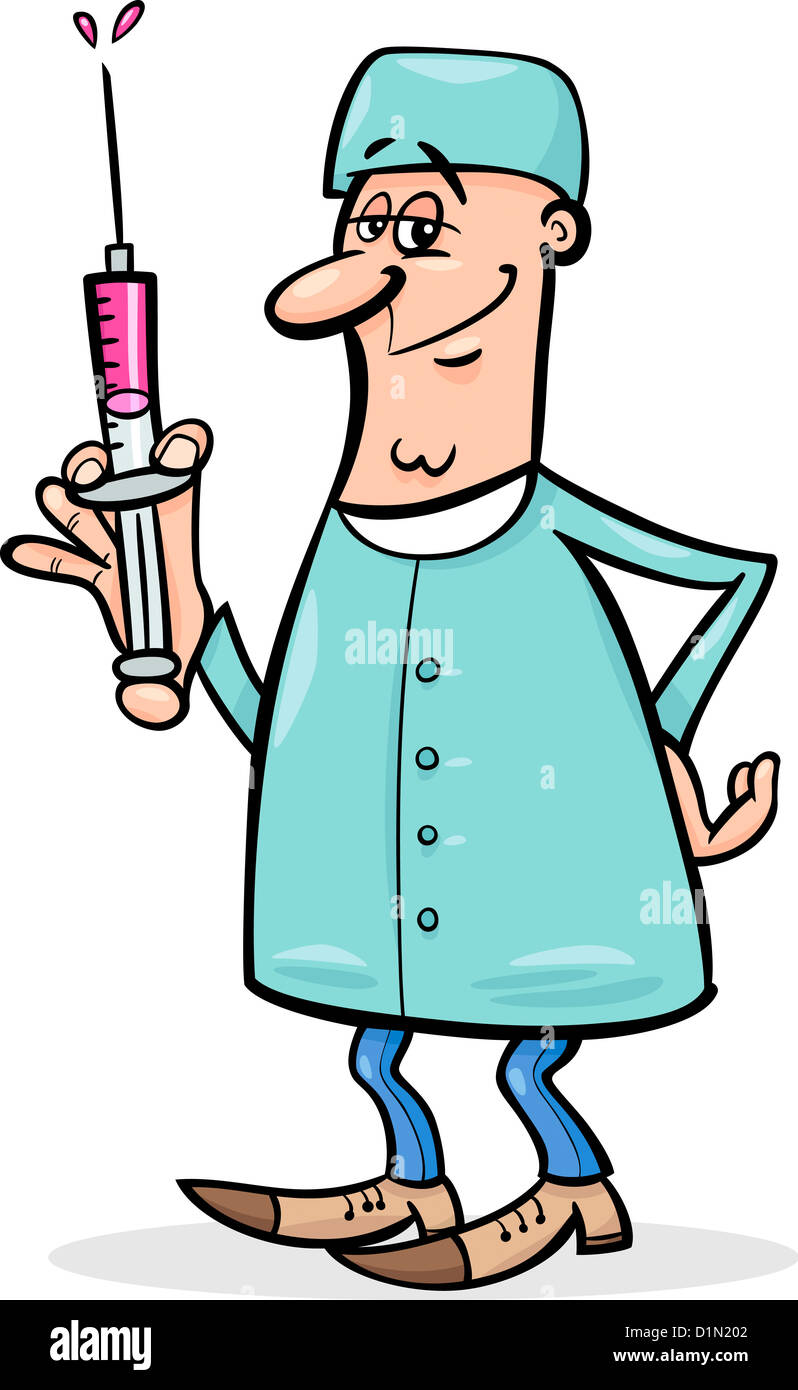 Cartoon Illustration de l'homme Médecin ou chirurgien avec seringue Banque D'Images