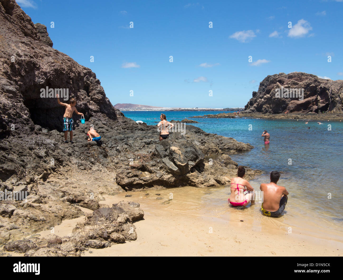 Playa de Papagayo beach près de Playa Blanca, Lanzarote, Îles Canaries Banque D'Images