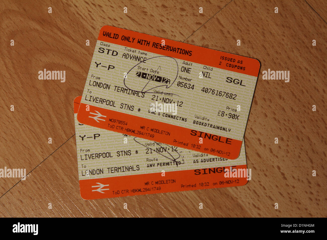 Les billets de train en Angleterre, Pays de Galles et l'Ecosse. Banque D'Images