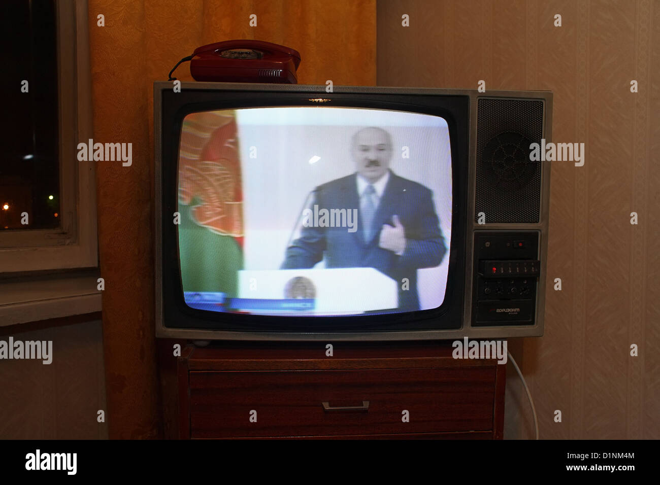 Gomel, Bélarus, la transmission d'un discours prononcé par le président Alexandre Loukachenko Banque D'Images