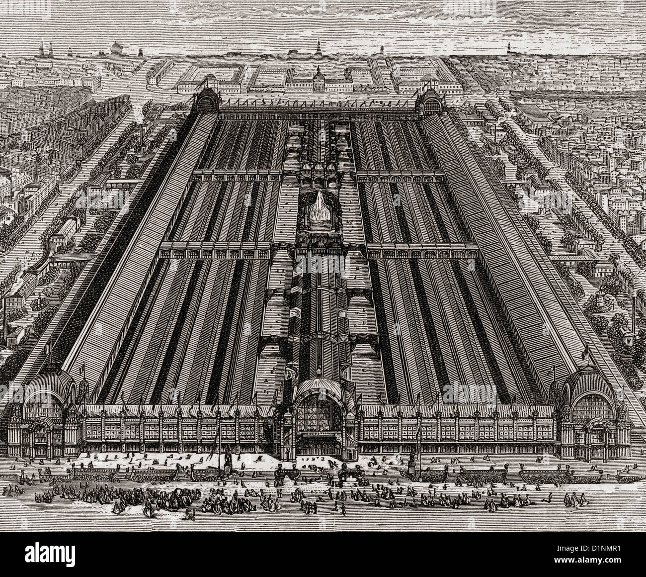 Les bâtiments du Champ de Mars, Paris, France au cours de l'Exposition Universelle de Paris de 1878. Banque D'Images