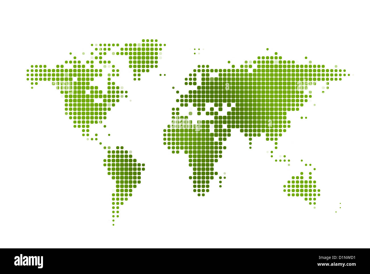 Carte du monde en pointillé vert isolé sur fond blanc Banque D'Images