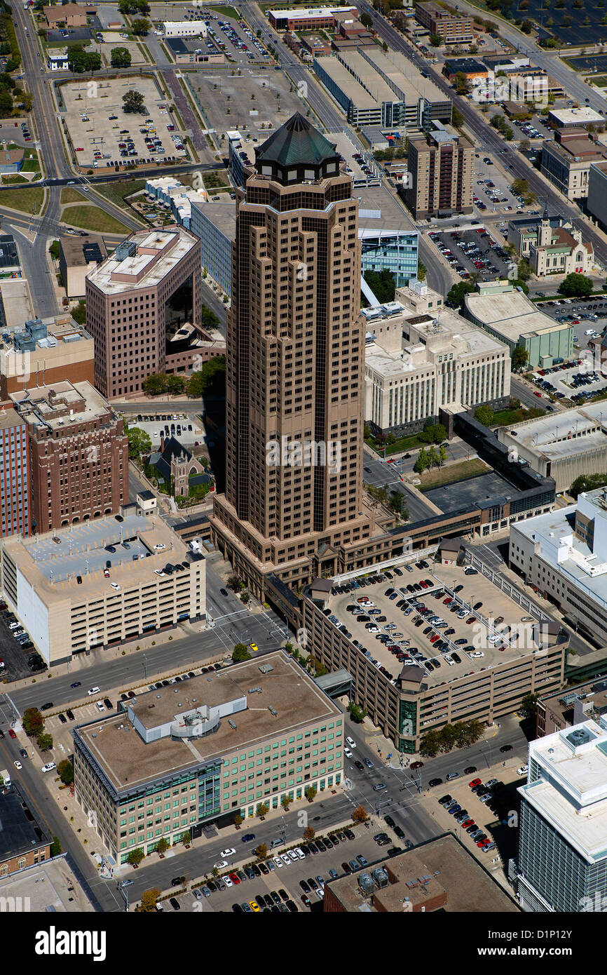 Photographie aérienne Le bâtiment principal, 801 Grand, Des Moines, Iowa Banque D'Images