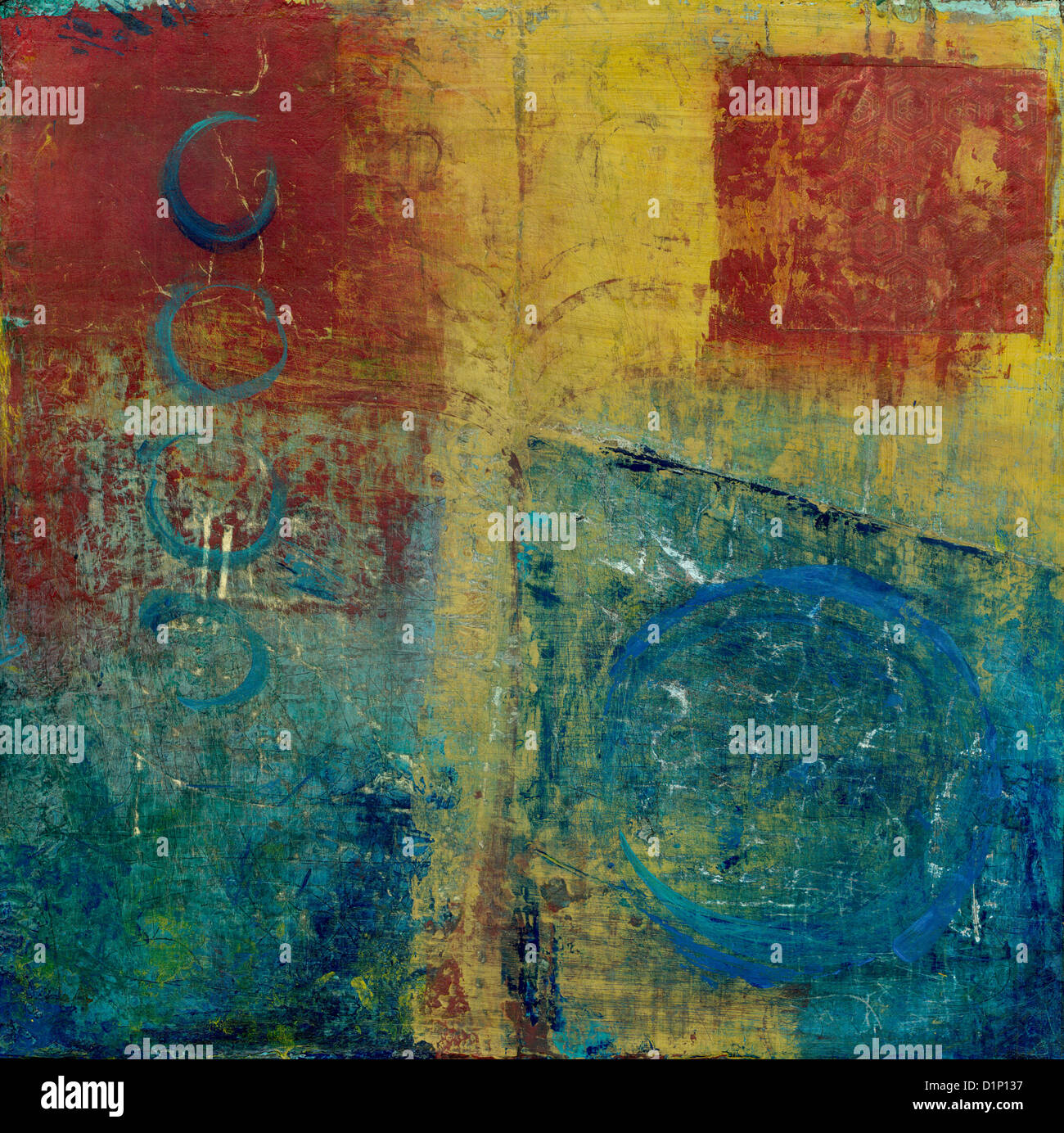 La peinture abstraite avec les couleurs rouge, bleu et jaune. Banque D'Images