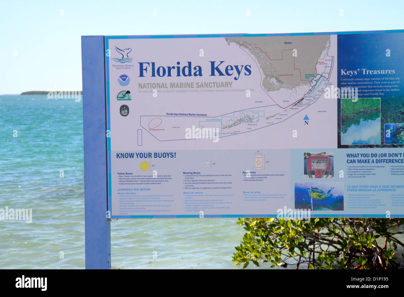 Islamorada Florida Keys,US Highway route 1 One,Overseas Highway,Florida Keys National Marine Sanctuary,panneau,logo,Florida Bay Water,carte,informaa Banque D'Images