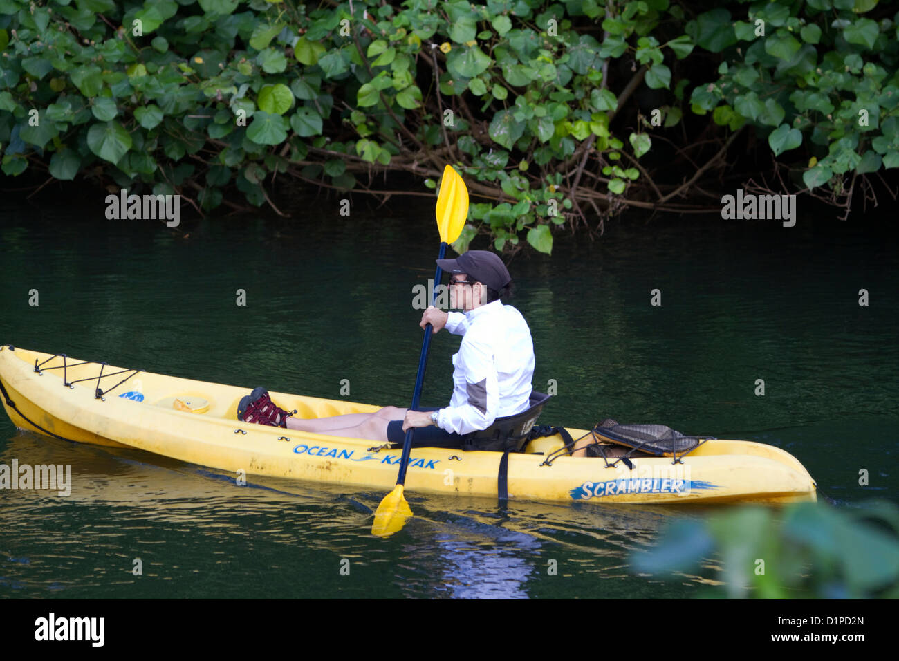 Le kayak de rivière Hanalei sur l'île de Kauai, Hawaii, USA. Banque D'Images