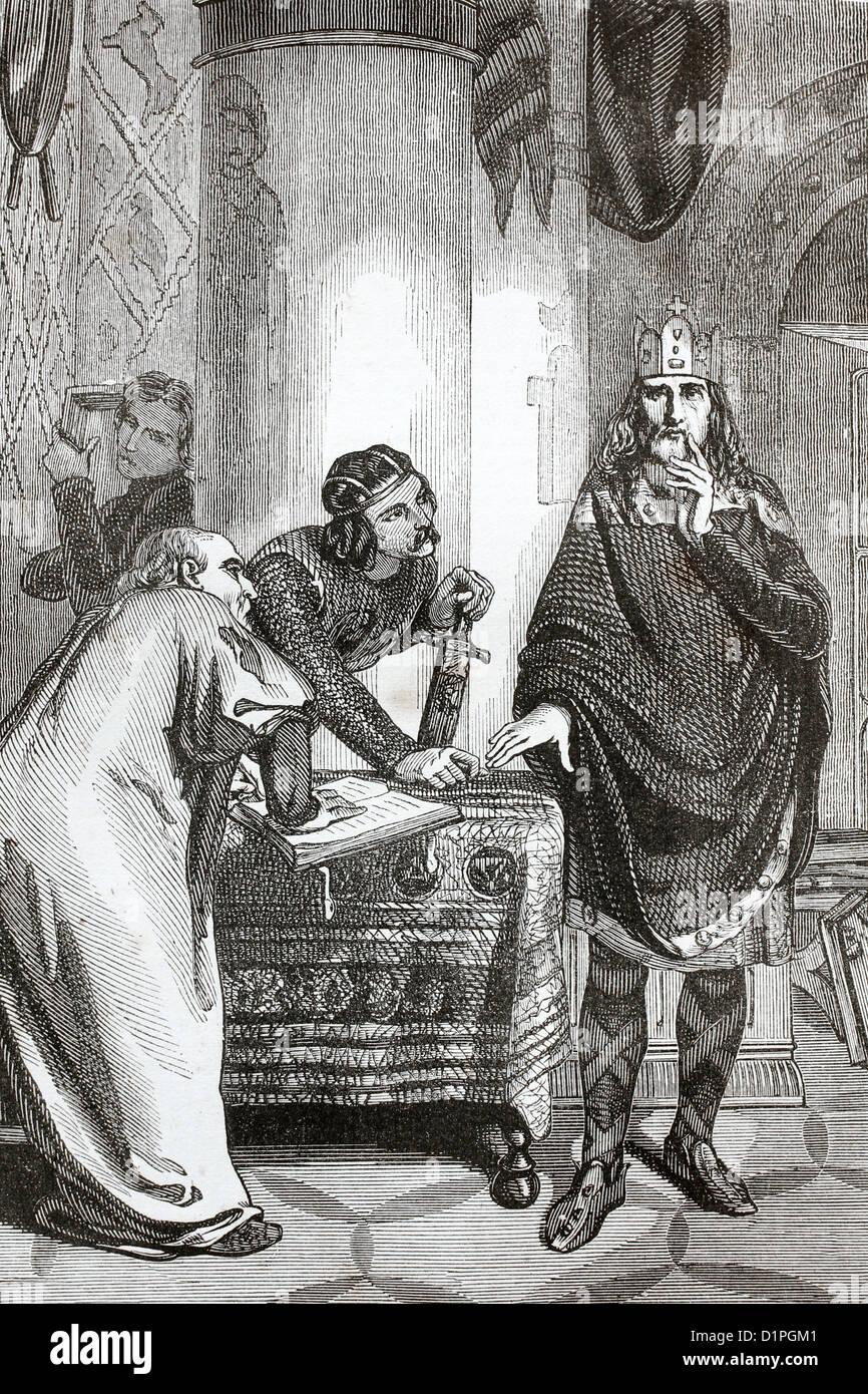 Charlemagne (Charles le Grand), 742-814, dictant son extradition. Illustration antique, 1855. Banque D'Images