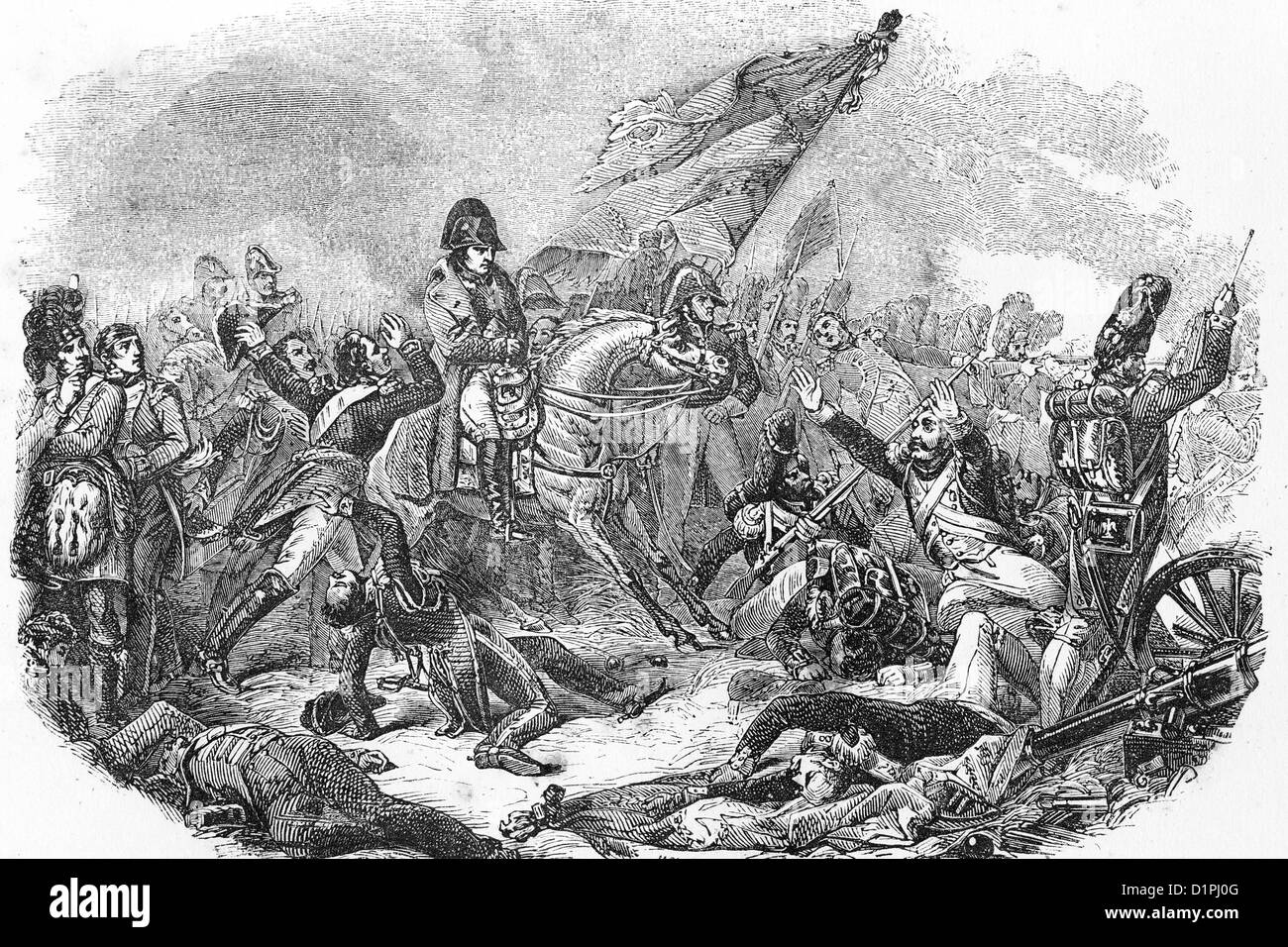 Napoléon Bonaparte (1769-1821), empereur de France. Bataille de Waterloo, 18thJune 1815. Illustration antique, 1855. Banque D'Images