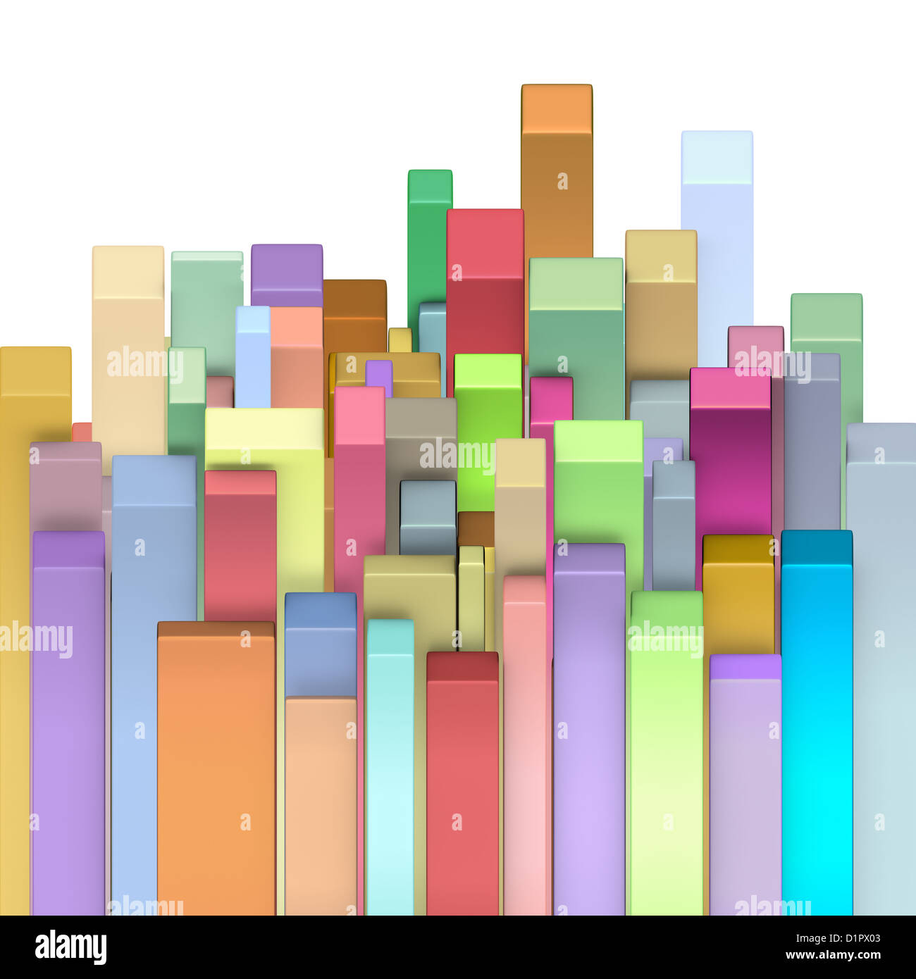 Courbes 3d de formes rectangulaires en plusieurs couleurs sur Blanc Banque D'Images