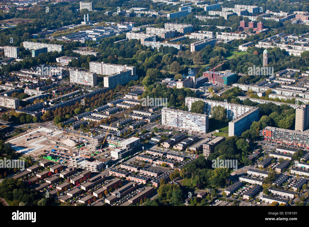Les Pays-Bas, Utrecht, quartiers d'habitation dans la partie nord de la ville. Vue aérienne. Banque D'Images
