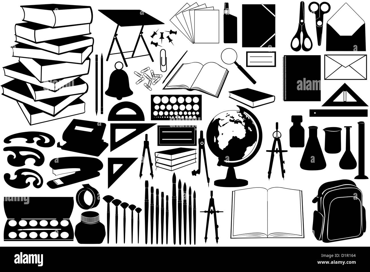 Différents objets pour l'école Banque D'Images