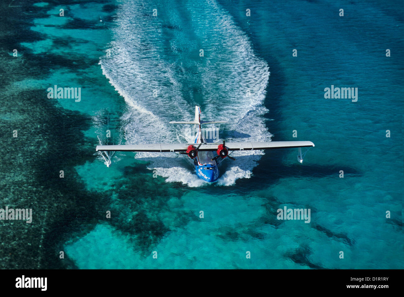 Bahamas, Bimini, hydravion Catalina PBY-5A. L'atterrissage à Bimini Bay. Banque D'Images