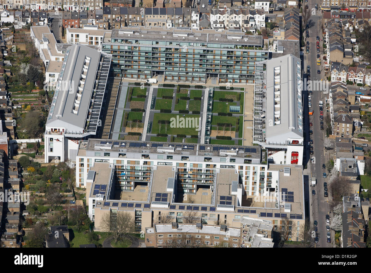 Photographie aérienne montrant le stade de Highbury est développé en appartements Banque D'Images