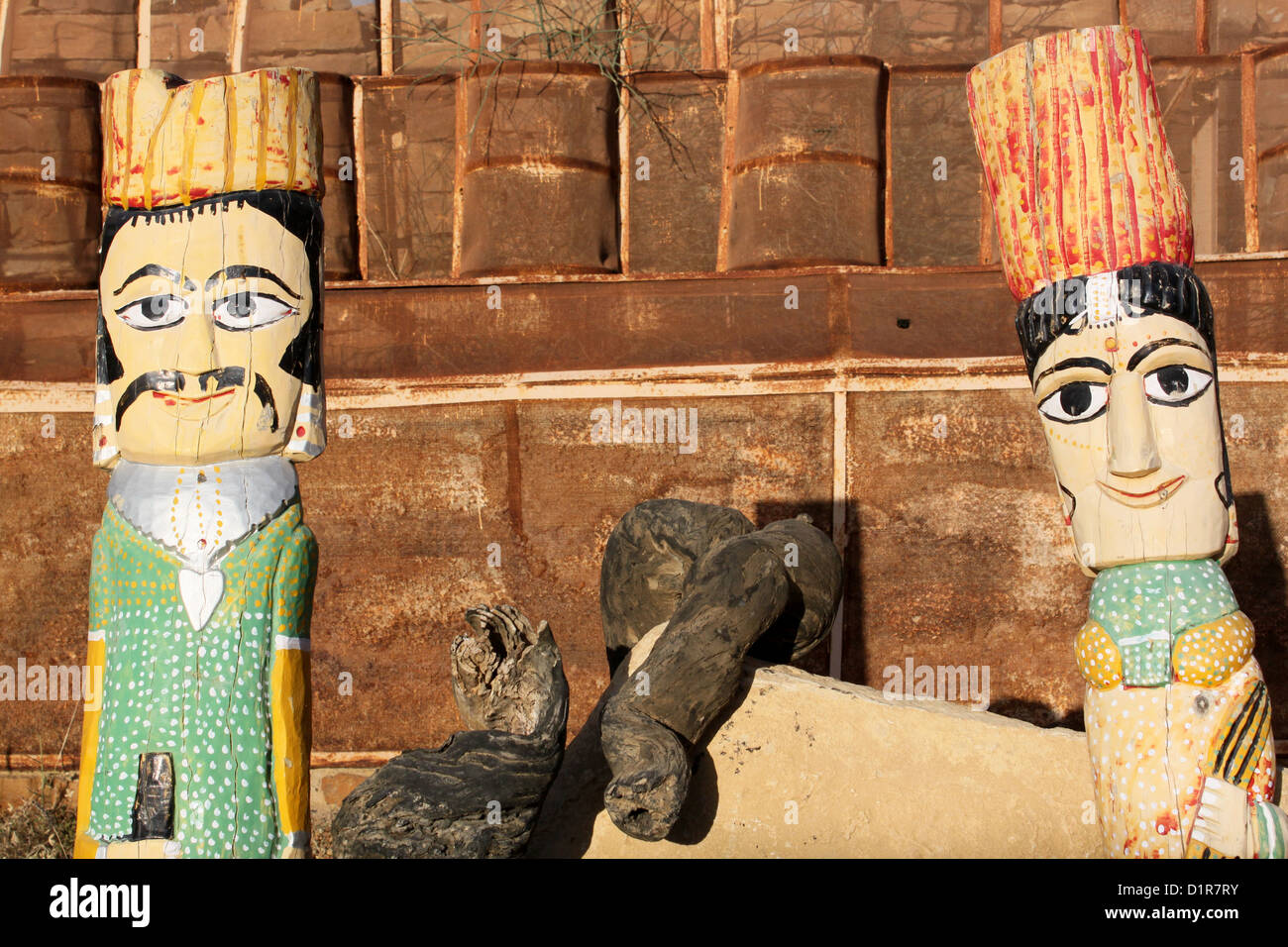 Art bambou travaux d'un roi et la reine indienne Inde Rajasthan Jaisalmer Banque D'Images