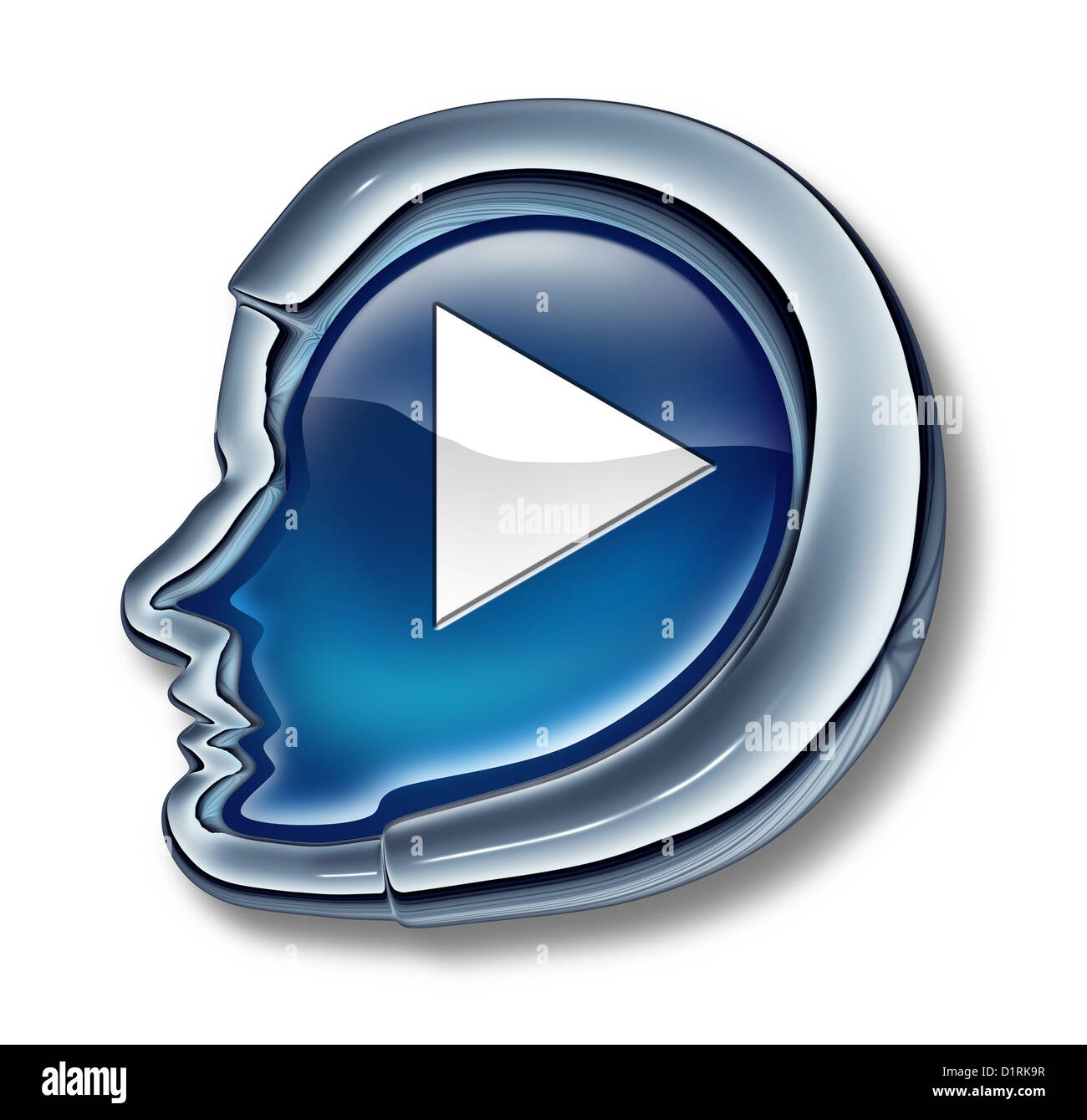 Les droits de l'entertainment et bouton poussoir de démarrage sous la forme d'une tête en trois dimensions de chrome métal comme un loisir fun Banque D'Images