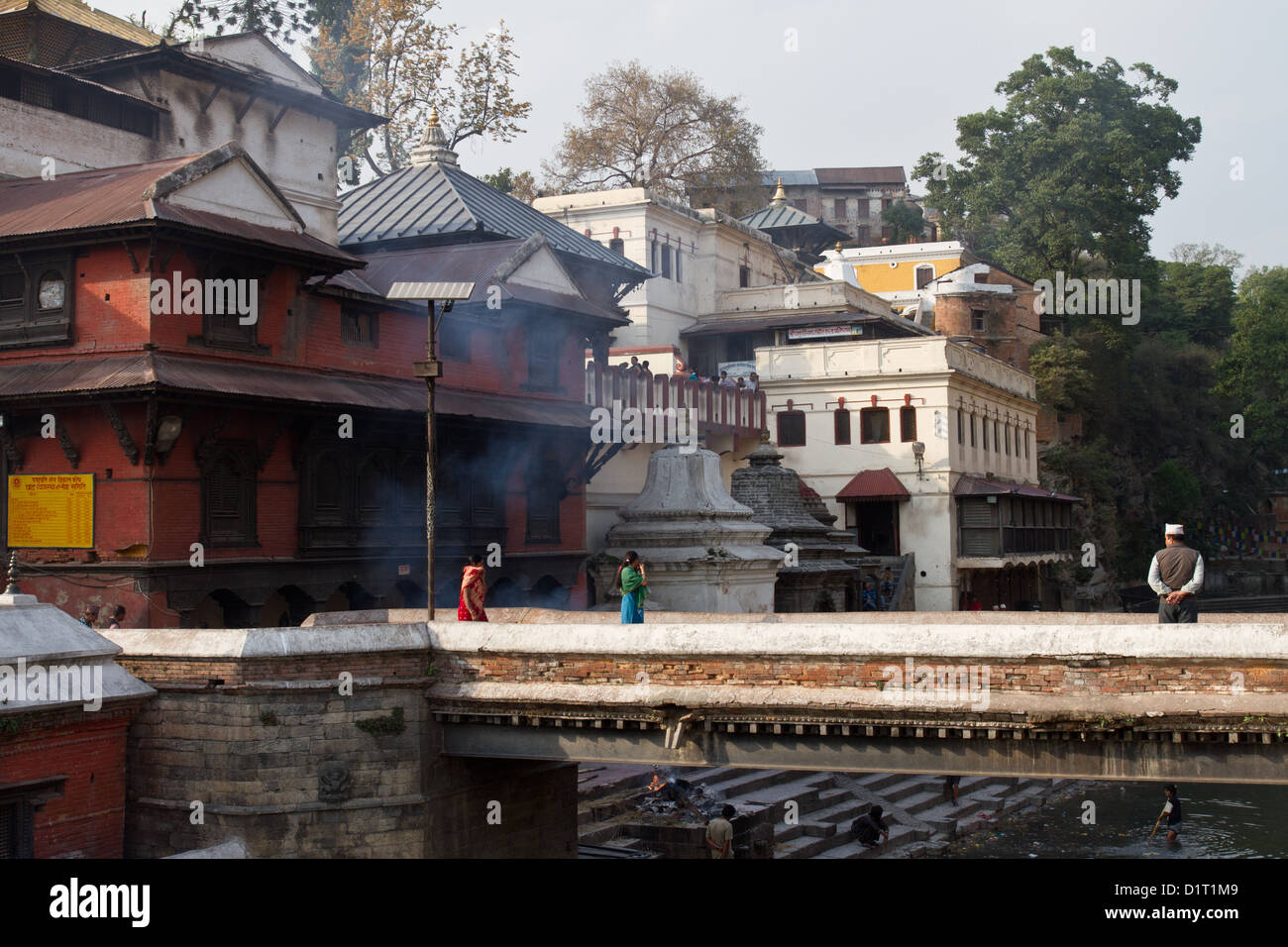 Les Ghats de gravure au temple de Pashupatinath sur la rivière Bagmati Kathmandu Népal Asie Banque D'Images