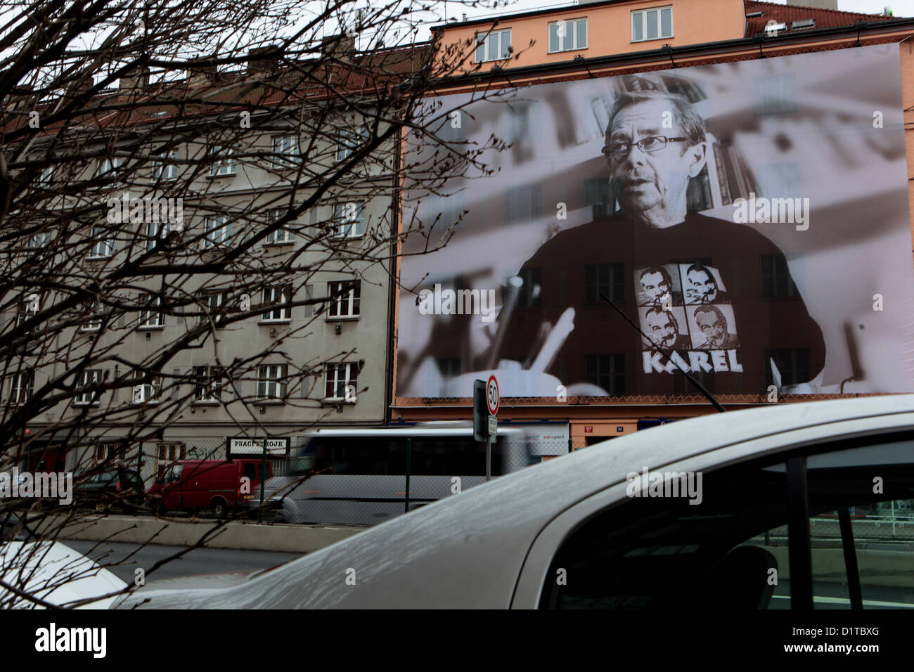 Vaclav Havel sur le billboard, Karel Schwarzenberg's advertising campagne présidentielle Banque D'Images