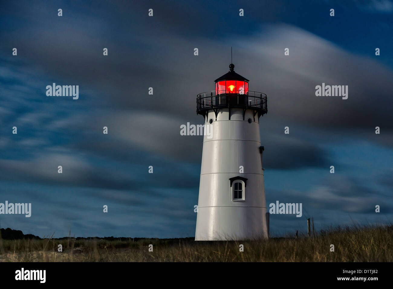 Lune allumé Edgartown Lighthouse, Martha's Vineyard, Massachusetts, USA Banque D'Images