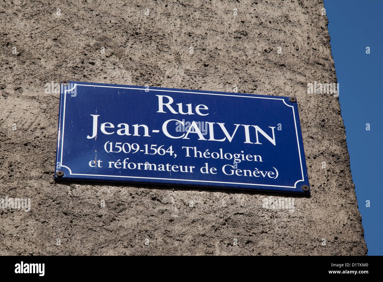 Jean Calvin (Jean Calvin) Street Sign, Genève, Suisse, Europe Banque D'Images