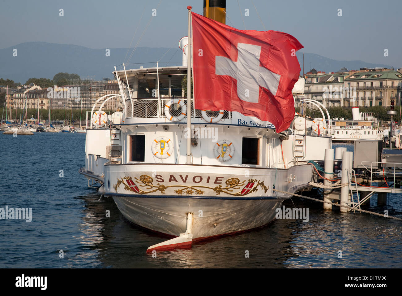 Savoie Restaurant Bateau à vapeur à aubes, le lac de Genève, Genève, Suisse, Europe Banque D'Images