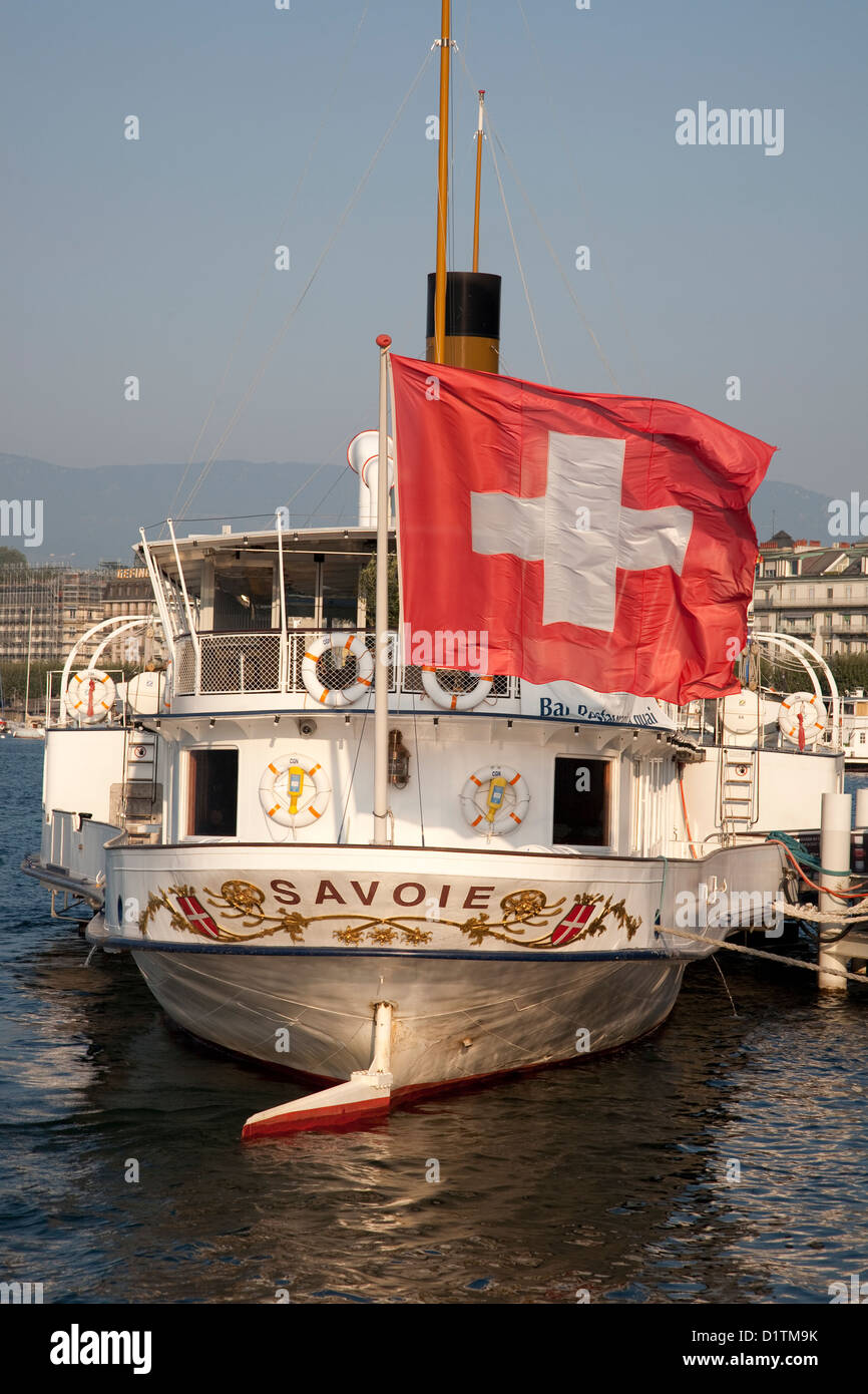 Savoie ancien bateau à vapeur à aubes Restaurant, Lac de Genève, Genève, Suisse, Europe Banque D'Images