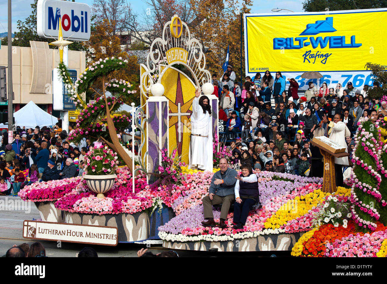 Les Ministères de l'heure luthérienne,float 124e Rose Parade de Pasadena, Californie, mardi, Janvier 1, 2013. Banque D'Images