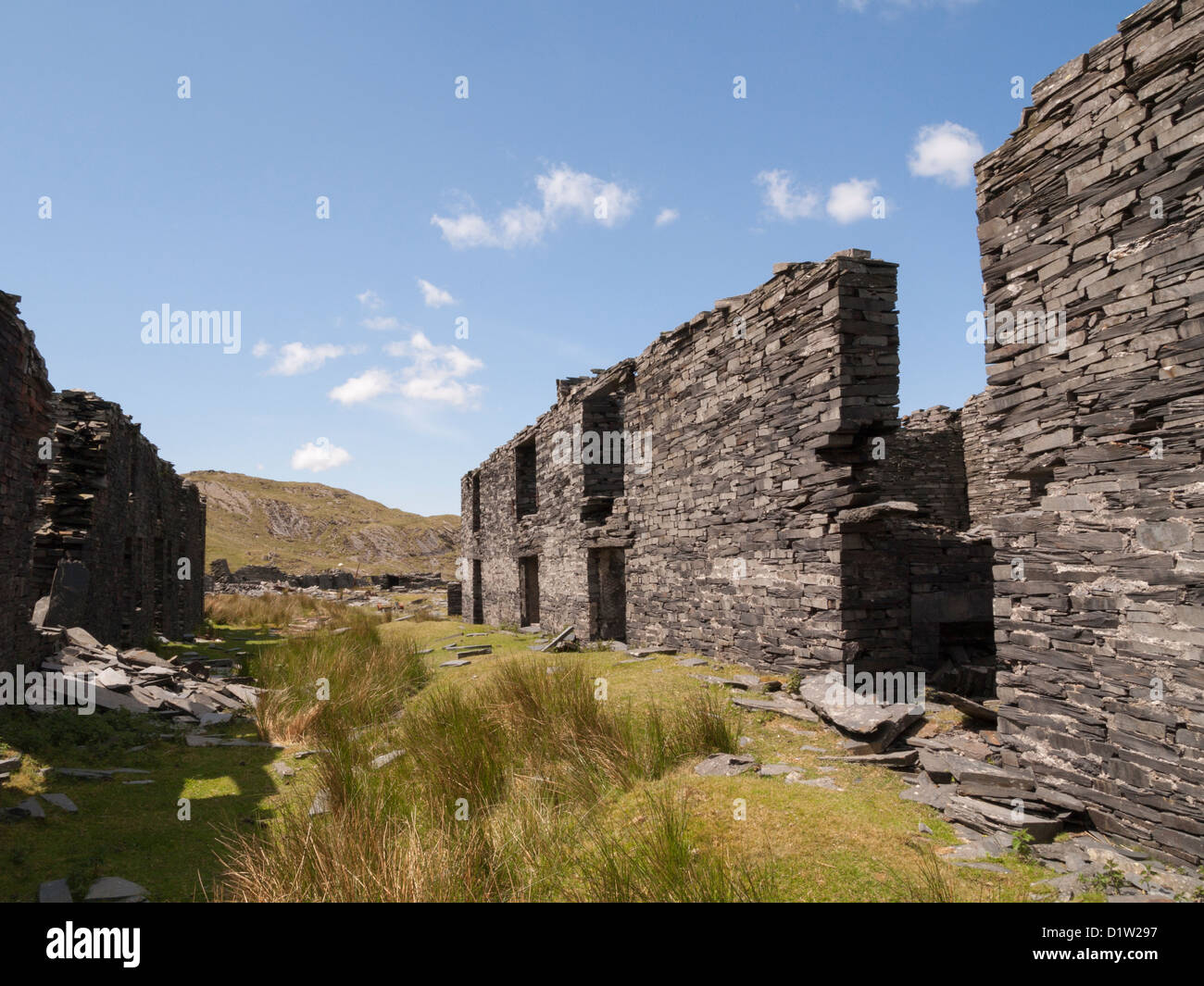 Anciennes ruines d'Rhosydd les travailleurs des mines d'ardoise se trouve dans le parc national de Snowdonia près de Blaenau Ffestiniog Gwynedd North Wales UK Banque D'Images
