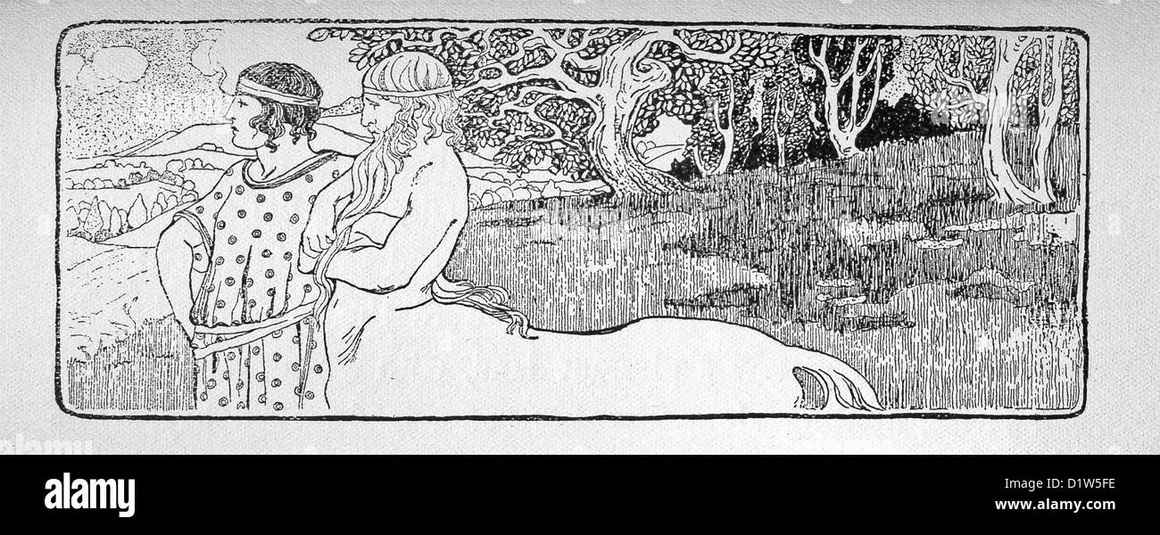 Dans la mythologie grecque, Chiron, considéré comme le plus ancien et le plus sage des centaures, instruit les jeunes Jason. Banque D'Images