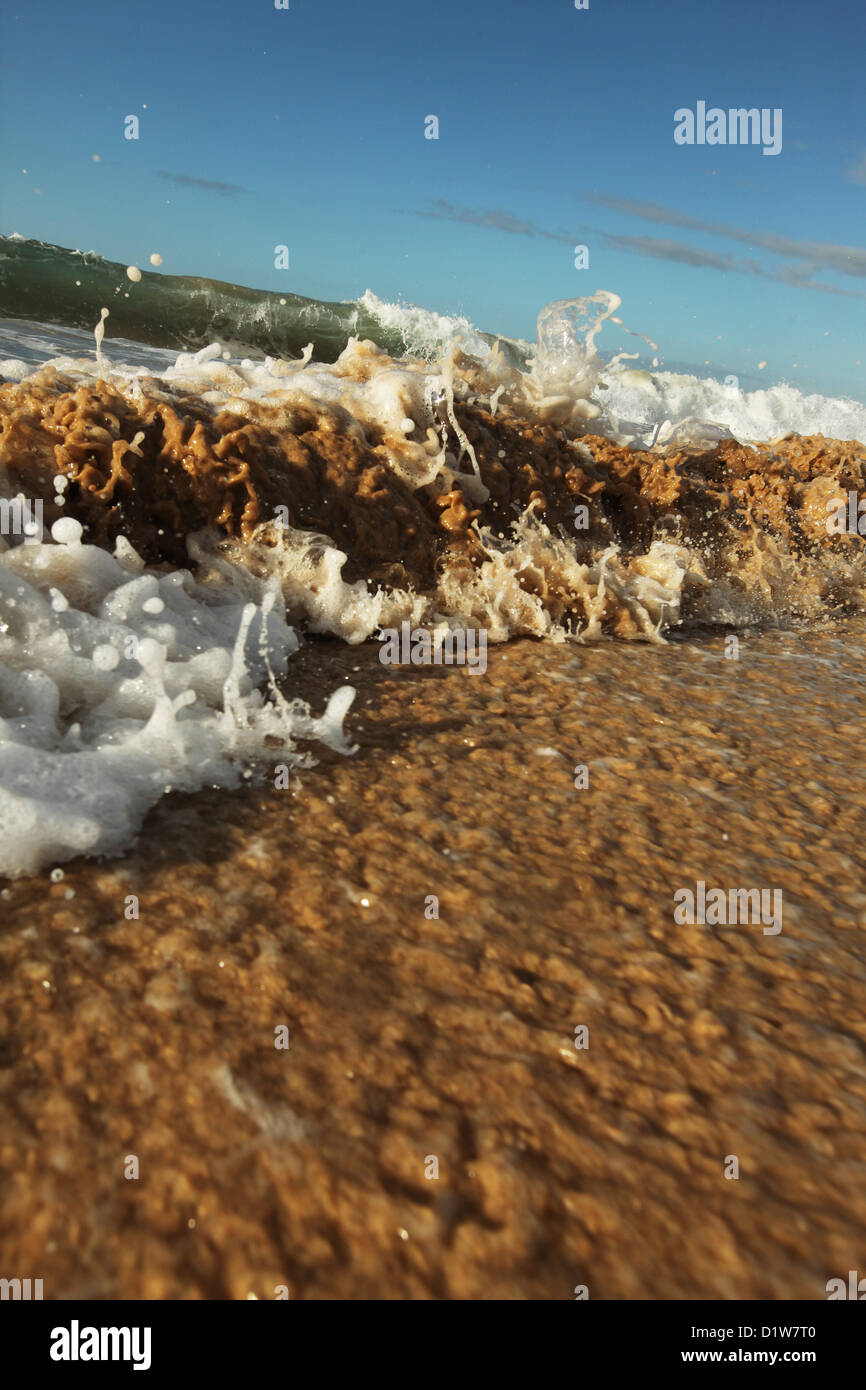 Close up de petites vagues se brisant sur le rivage. Banque D'Images