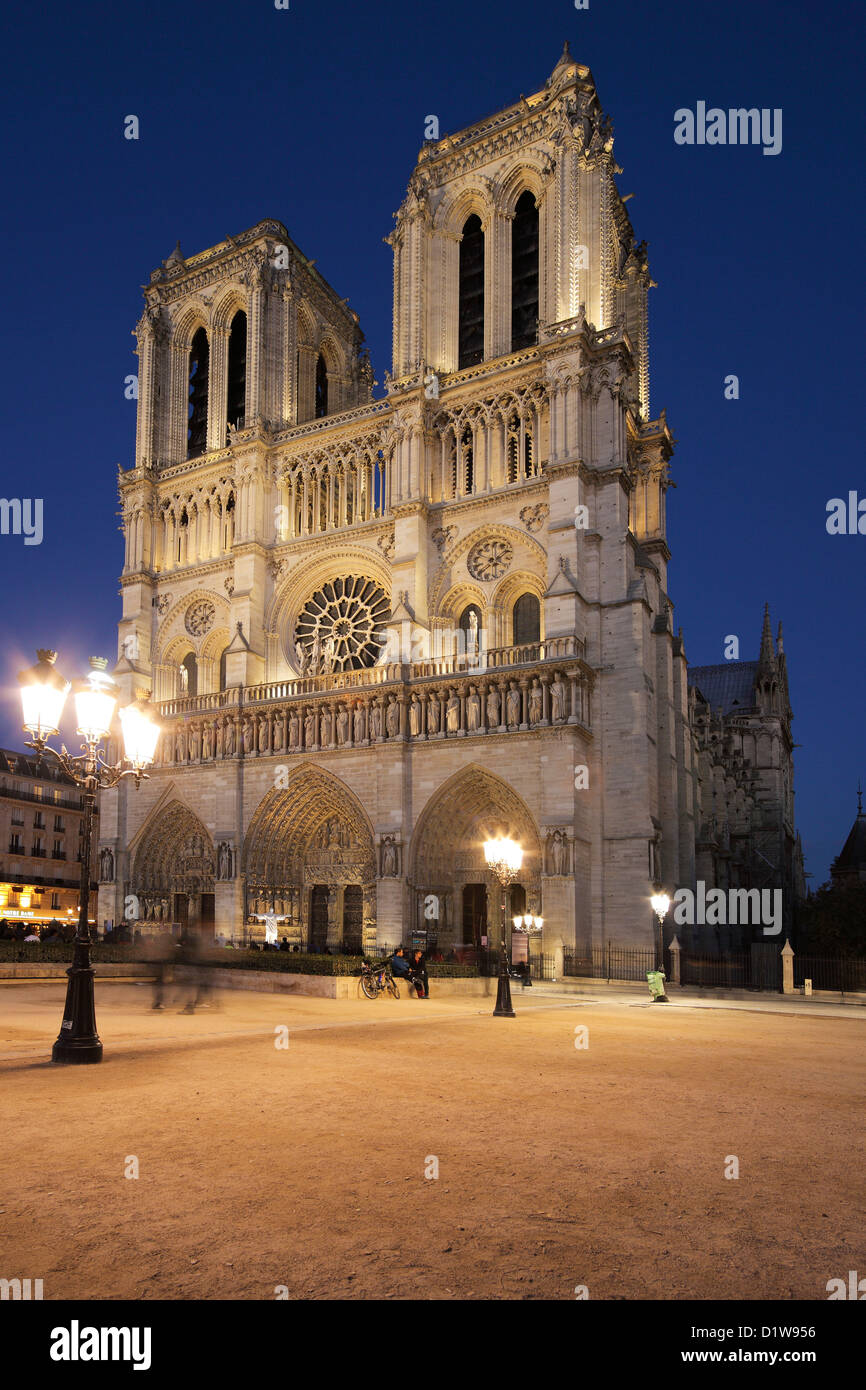 Notre Dame de Paris la nuit, la cathédrale Notre-Dame de Paris Banque D'Images