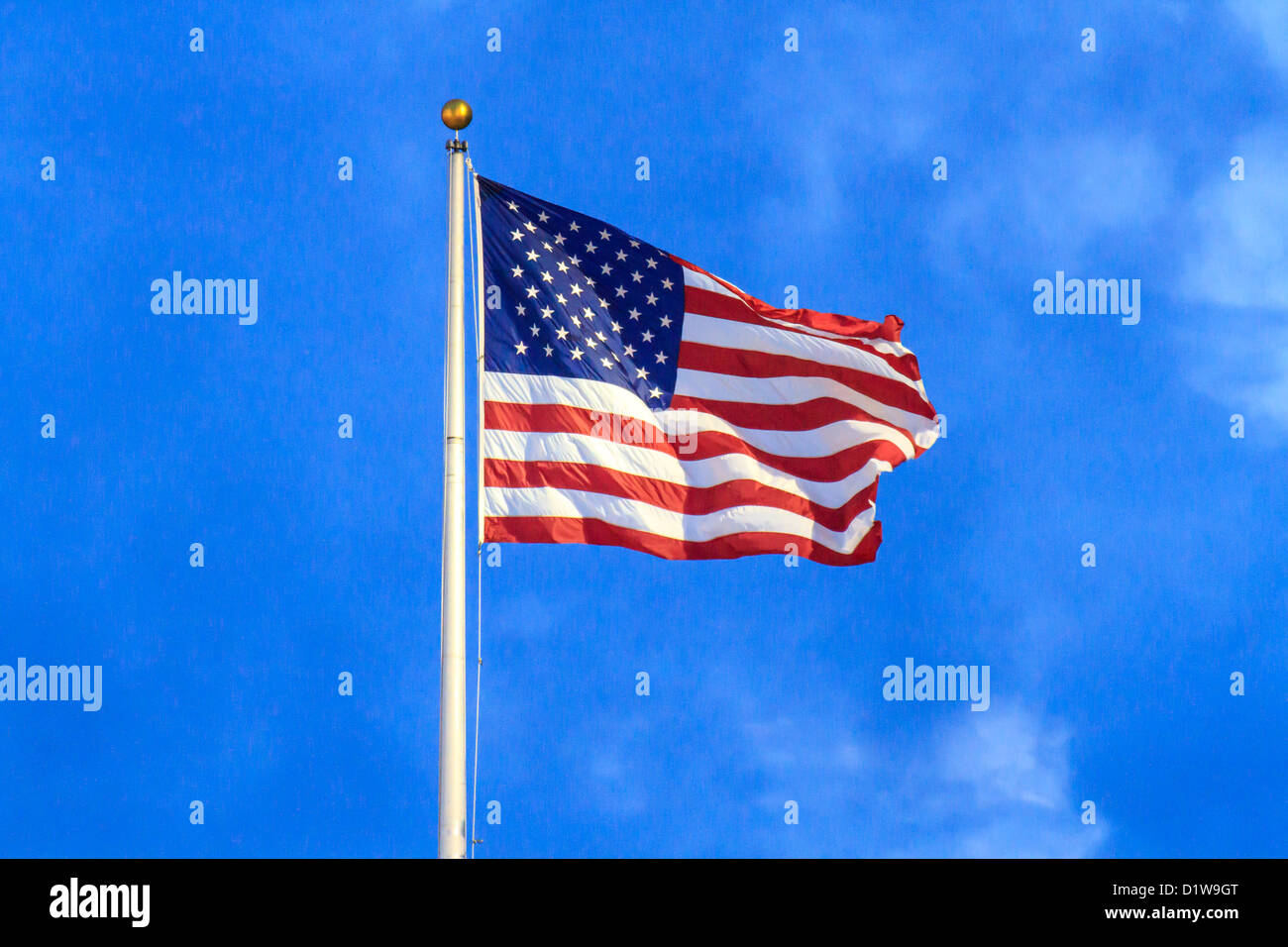 Drapeau des États-Unis d'Amérique sur mât Banque D'Images